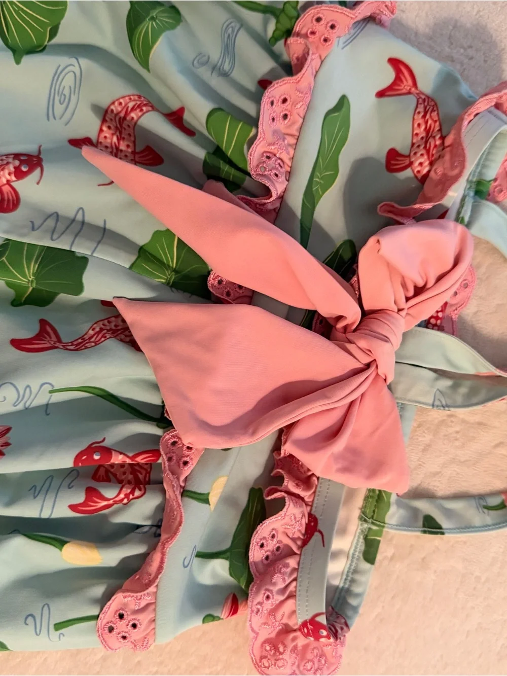 BB Beaufort Bonnet Kids Pink & Blue Koi Print Ruffle Swim Bubble Romper
